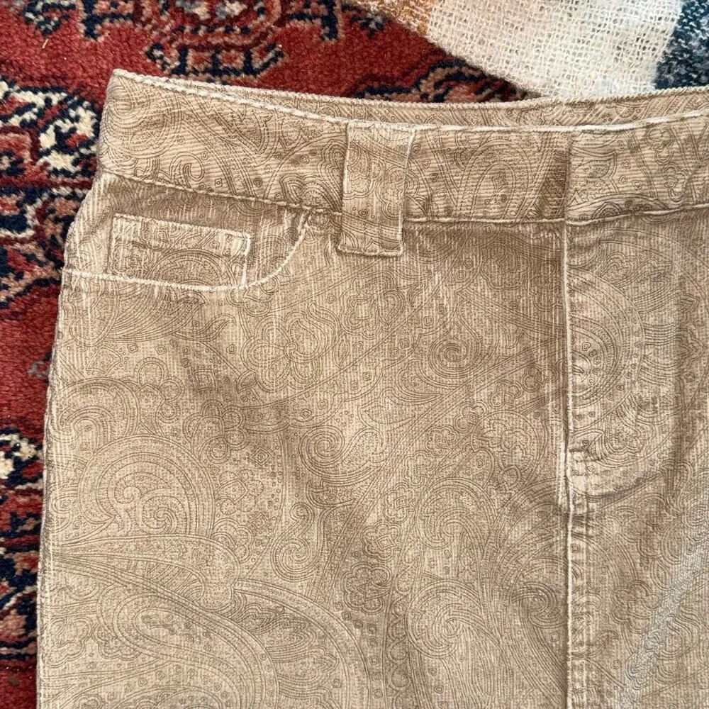 Express Tan Corduroy Paisley Pattern‎ Jeans Style Pencil Skirt Center Split